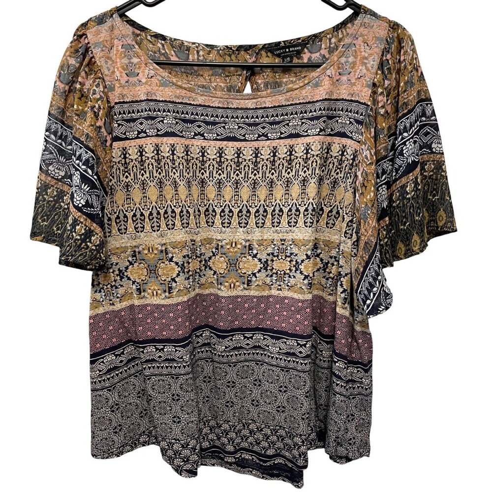 Boho Lucky Brand Mixed Print Blouse L✨ Breezy Cotton Modal Boho Tunic Top